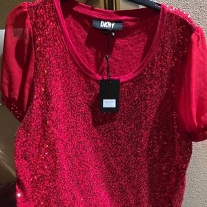DKNY Vibrant Red Sequin Blouse